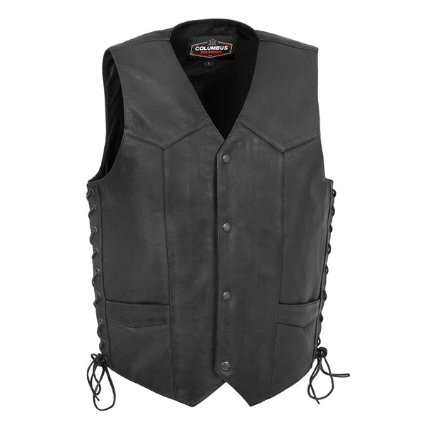 Outrider Men’s Motorcycle Western Style Leather Vest | Columbus Leather USA